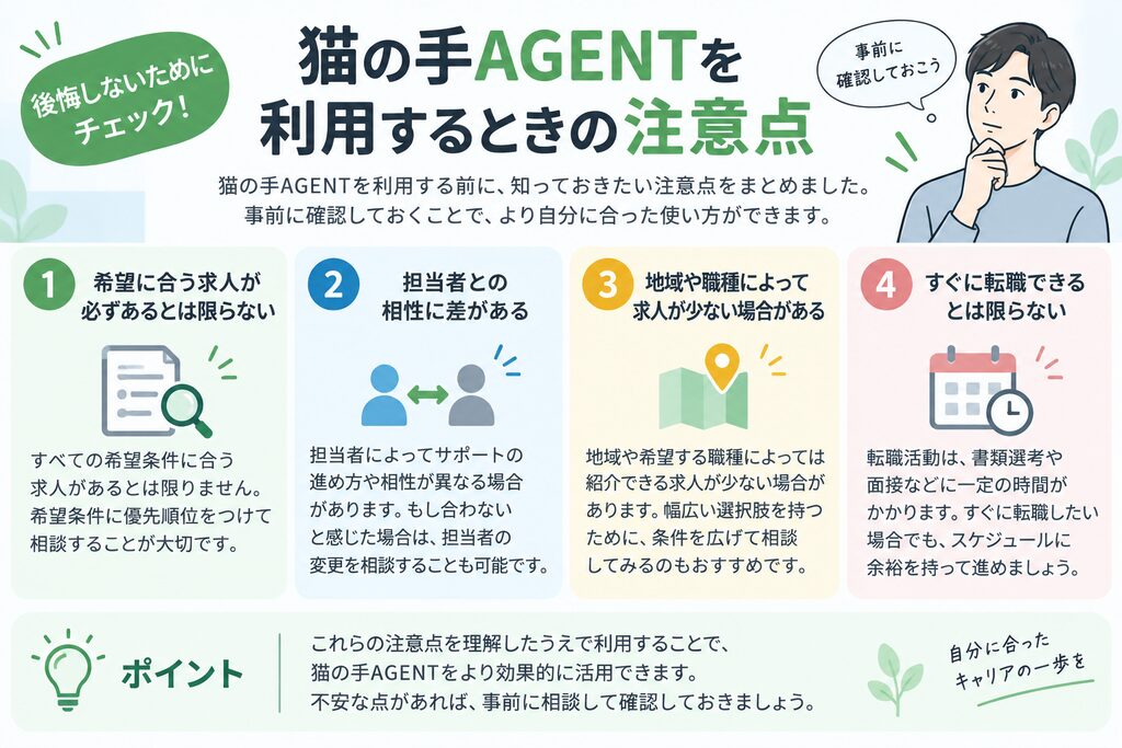 猫の手AGENTを利用する前の注意点をまとめた図解