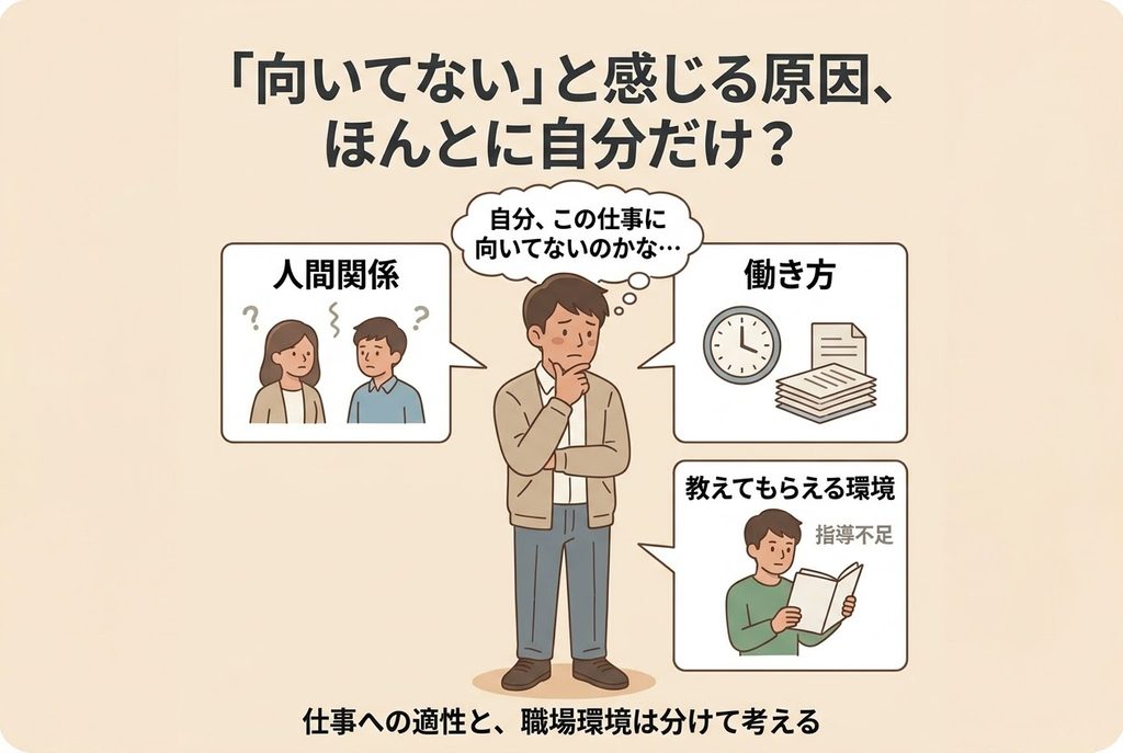 仕事への適性と職場環境を分けて考えるイメージ