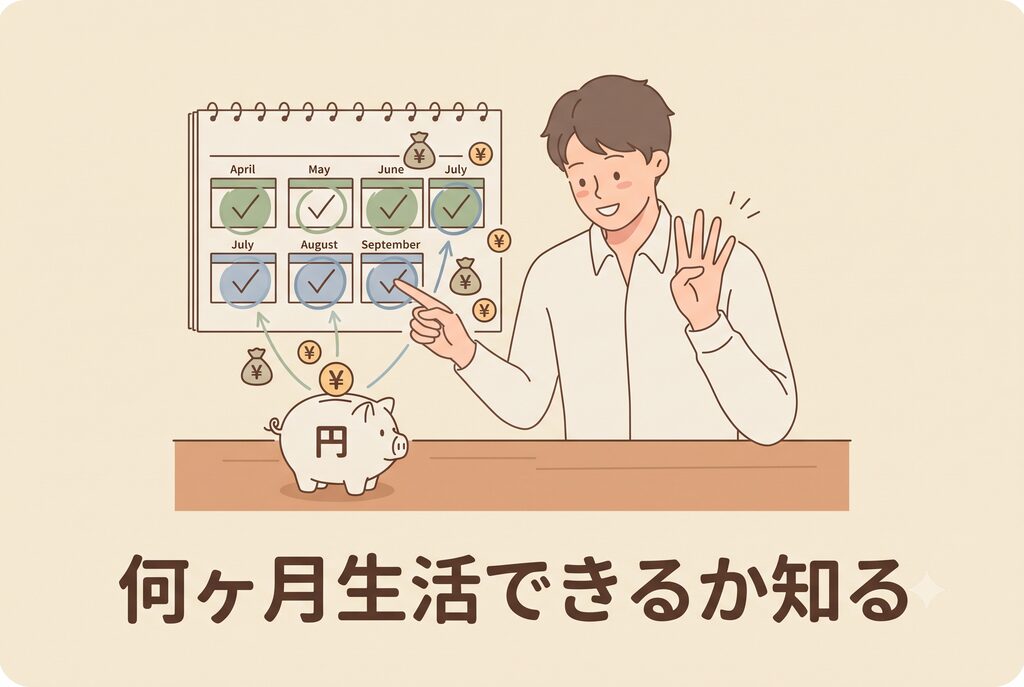 退職後に貯金で何か月生活できるか確認するイメージ