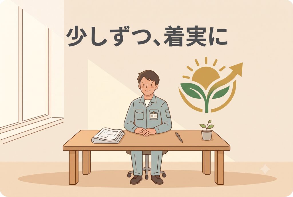 施工管理の今後を焦らず少しずつ考えていくイメージ