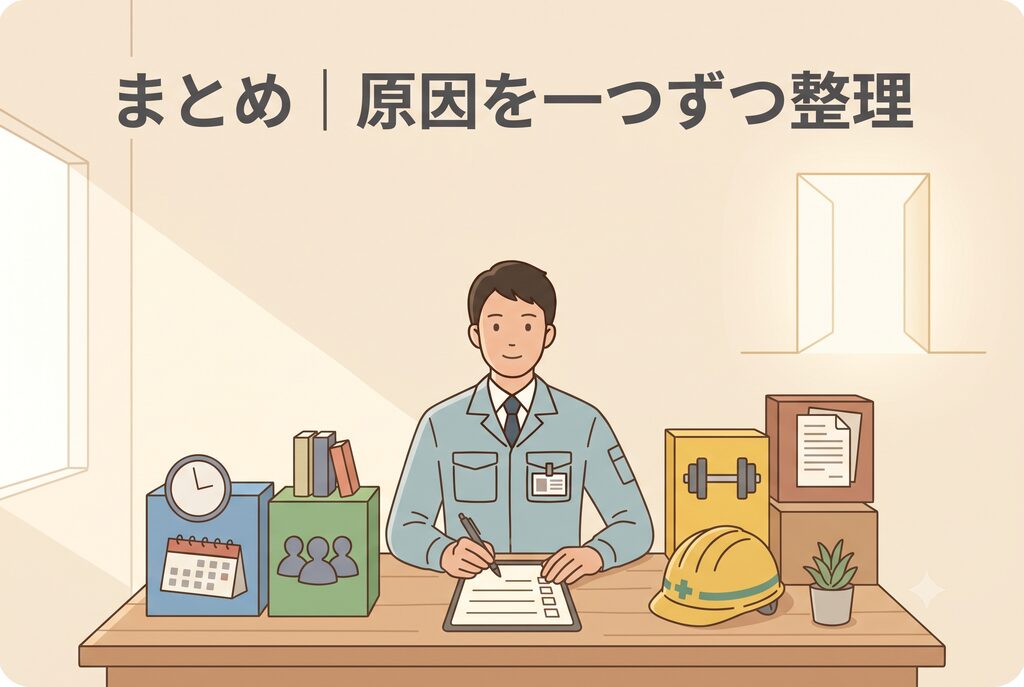 施工管理がしんどい原因を一つずつ整理するイメージ