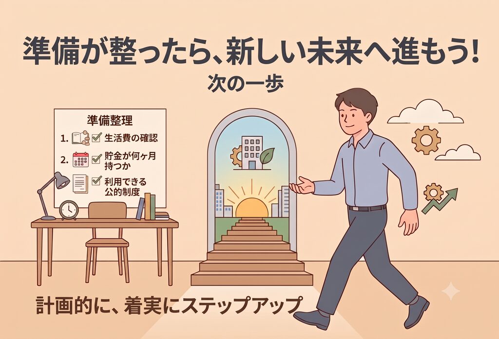 退職前の準備を整えて次の一歩へ進むイメージ