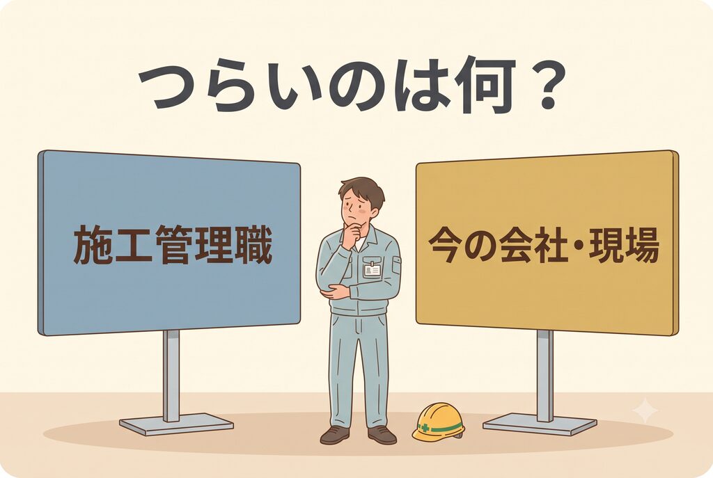 施工管理職そのものと今の会社・現場のどちらがつらいか考える人